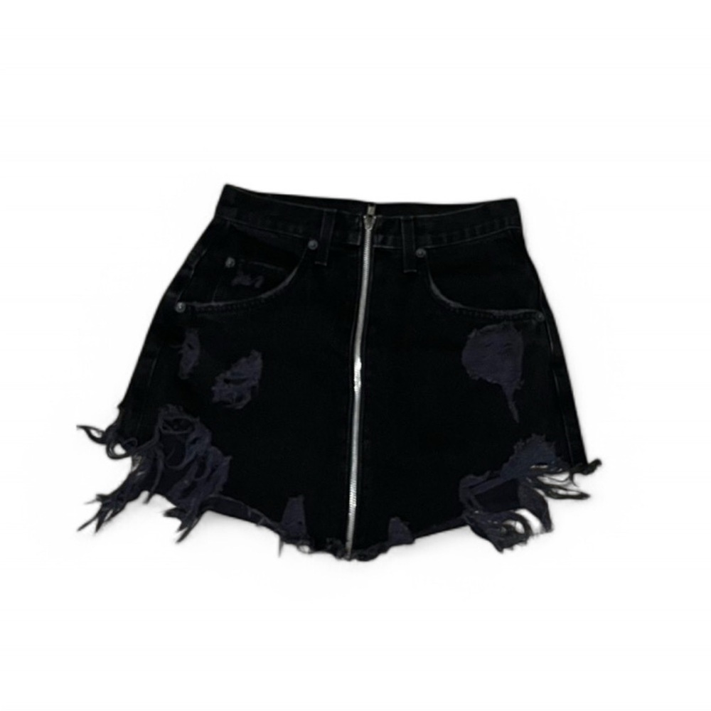 Carmar Denim x Revolve Beatrice Black Distressed Denim Mini Skirt. Size 25/0 - Picture 4 of 9